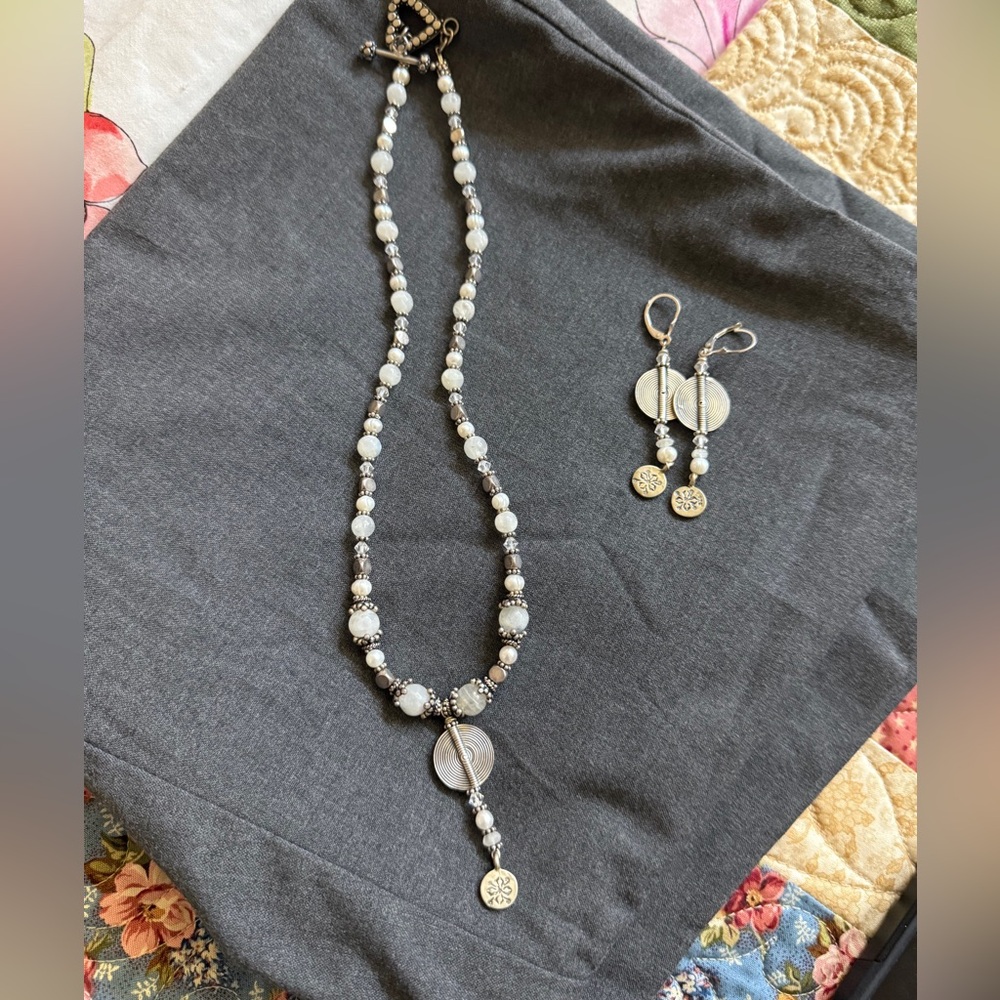 Handmade Vintage Sterling Silver Pierced Earrings and Toggle Necklace Set